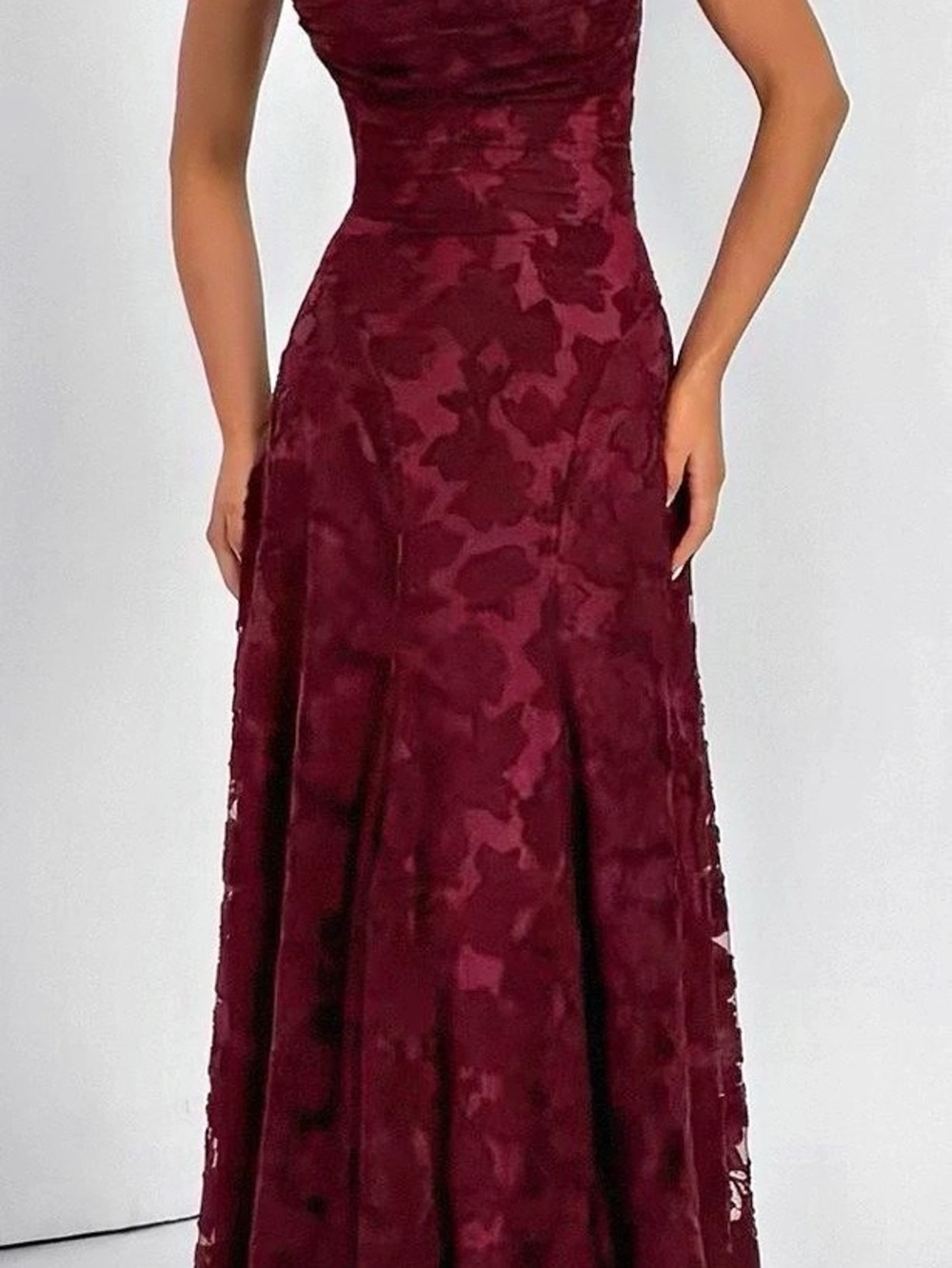 Burgundy Floral Burnout Lace-Up Back Maxi Dress M NWT